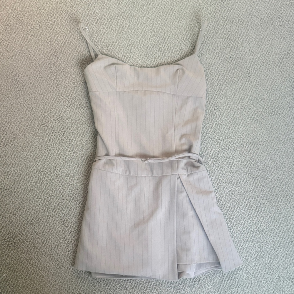 NWOT Zara pinstripe tan mini dress with built in shorts size xs